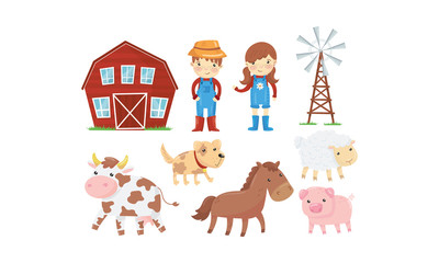 Farm Characters With Their Animals Vector Illustrations Set