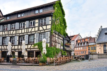 Strasbourg, France - May 2019. Traditional half-timbered houses in the center old city Strasbourg. Amazing colorful houses in La Petite France, Alsace. Beautiful view of the historic town Strasbourg