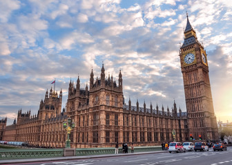 Fototapeta na wymiar Big Ben and Houses of Parliament at sunset, London, United Kingdom