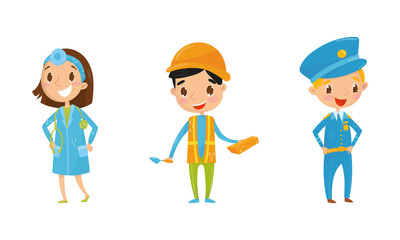 Kid Characters Set Engaging in Different Occupations Vector Set
