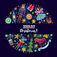 Nutcracker.  Colorful Christmas cute vector card