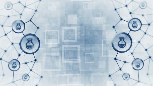 Round flask with liquid. Chemistry beaker icons floating. Medicine and Chemical connection. Polygonal space with connecting dots and lines. Wireframe polygon and icon.