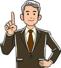 人差し指を立てて説明する管理職のビジネスマンの上半身