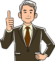 サムズアップする管理職のビジネスマンの上半身
