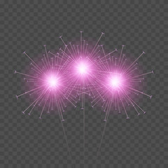 Festive Xmas sparkler decoration lighting element. Sparkler fire firework. Vector