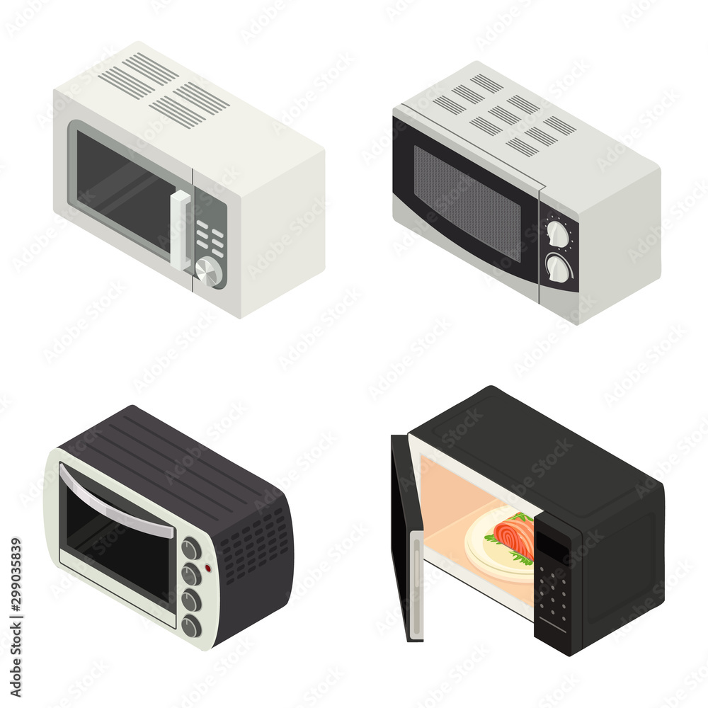 Poster microwave icons set. isometric set of microwave vector icons for web design isolated on white backgr