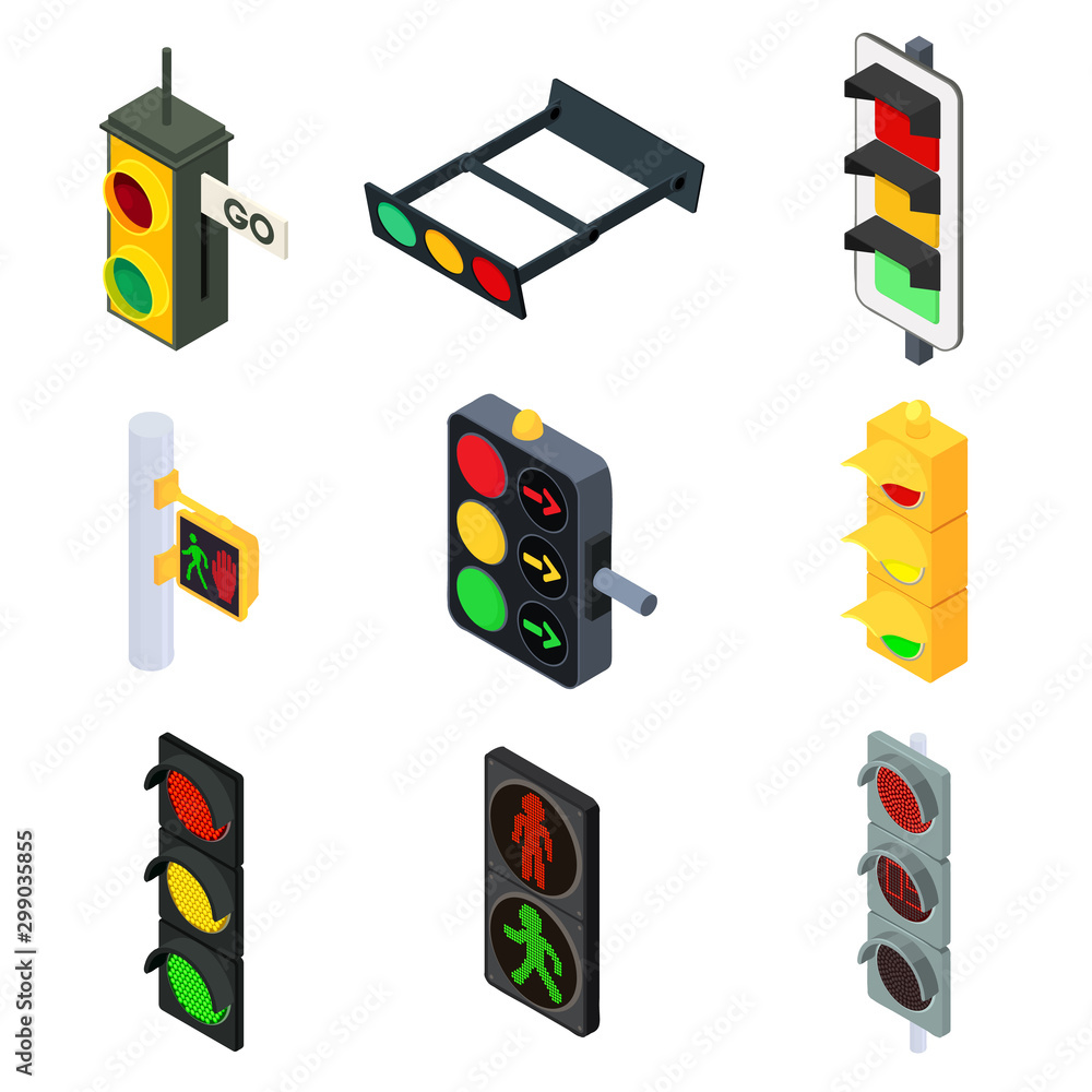 Aufkleber traffic lights icons set. isometric set of traffic lights vector icons for web design isolated on wh