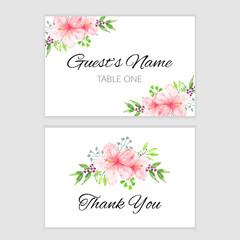 Thank you card template with watercolor hibiscus flower