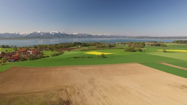 Aerial View to Chiemsee, near by Chieming, Bavaria, Germany