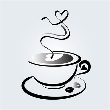 Coffee cup with a love heart line art logo icon illustration vector image