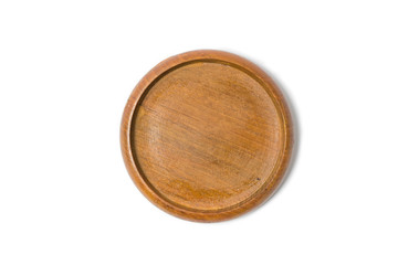 Close up of teak wood drink coaster isolated on white backgroung.Clipping path included.Top view.