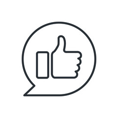 flat vector image in a linear style on a white background, like icon inside a round message cloud, social media approval