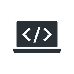 flat vector image on white background, laptop icon with symbol from programming language