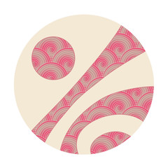 asian style circle emblem ivory pink