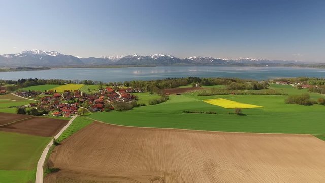 Aerial View to Chiemsee, near by Chieming, Bavaria, Germany