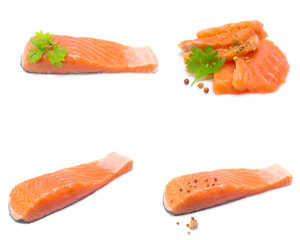 salmon  isolated on white background  (Mix, set , collection)