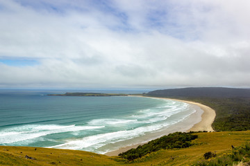 A great view from the Florence Hill Lookout along the Southern Scenic Route beach in South Island, New Zealand.