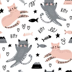 Schapenvacht deken met patroon Katten Naadloze achtergrond met schattige katten