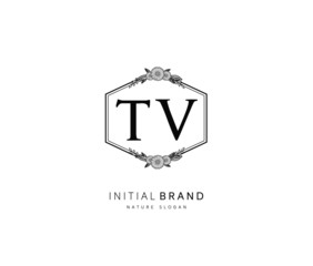 T V TV Beauty vector initial logo, handwriting logo of initial signature, wedding, fashion, jewerly, boutique, floral and botanical with creative template for any company or business.