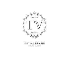 T V TV Beauty vector initial logo, handwriting logo of initial signature, wedding, fashion, jewerly, boutique, floral and botanical with creative template for any company or business.