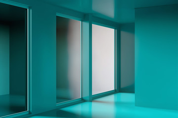 Empty room with colored walls. Turquoise. 3d render.