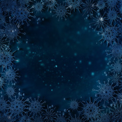 Fototapeta na wymiar Christmas Navy blue abstract background with snowflakes.