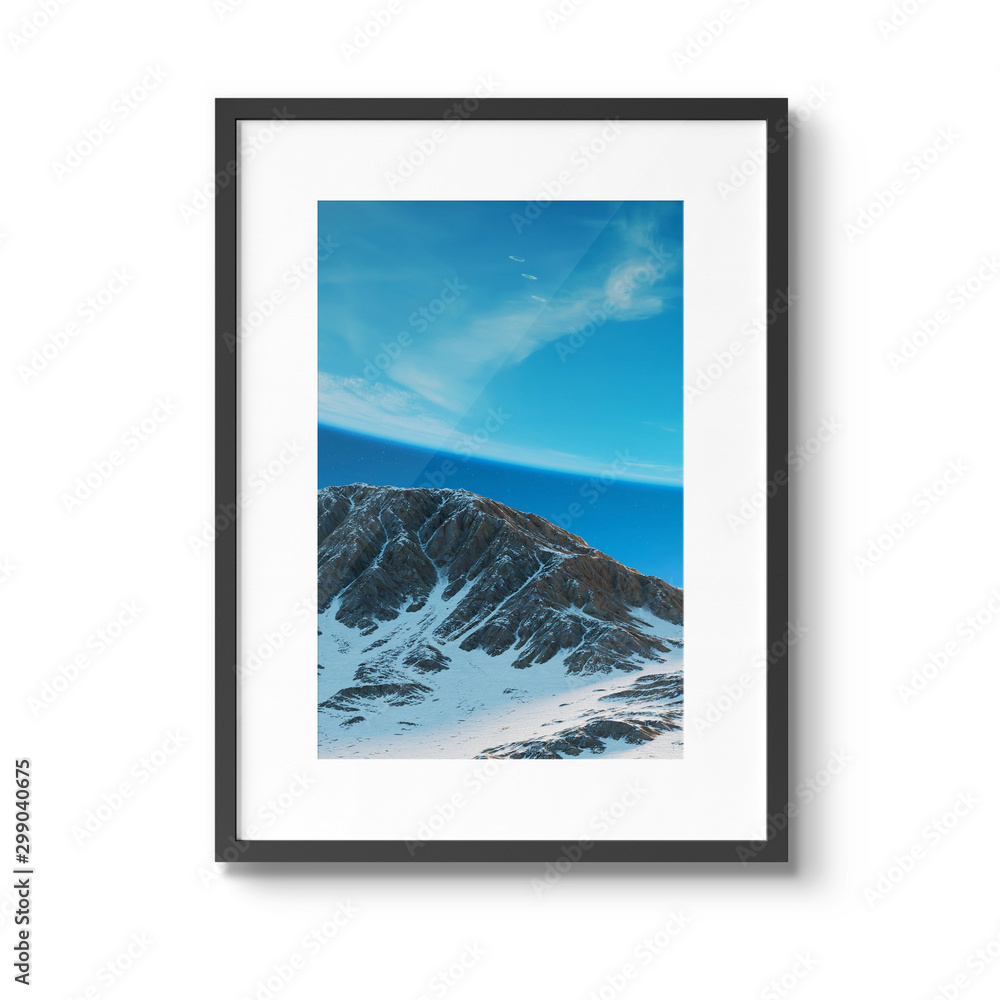 Poster black vertical wooden frame on wall background 3d rendering