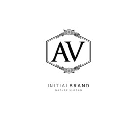 Fototapeta premium A V AV Beauty vector initial logo, handwriting logo of initial signature, wedding, fashion, jewerly, boutique, floral and botanical with creative template for any company or business.