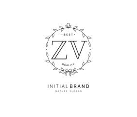 Z V ZV Beauty vector initial logo, handwriting logo of initial signature, wedding, fashion, jewerly, boutique, floral and botanical with creative template for any company or business.