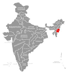 Manipur red highlighted in map of India
