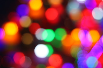 Blurry image of colorful bokeh at a decorating light during festival.