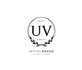 U V UV Beauty vector initial logo, handwriting logo of initial signature, wedding, fashion, jewerly, boutique, floral and botanical with creative template for any company or business.