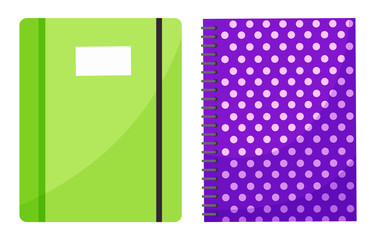 Books, notebook and textbook isolated printed material for school and education. Encyclopedia closeup, manual getting knowledge in university. Vector illustration in flat cartoon style