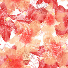 Seamless pattern with hibiscuses