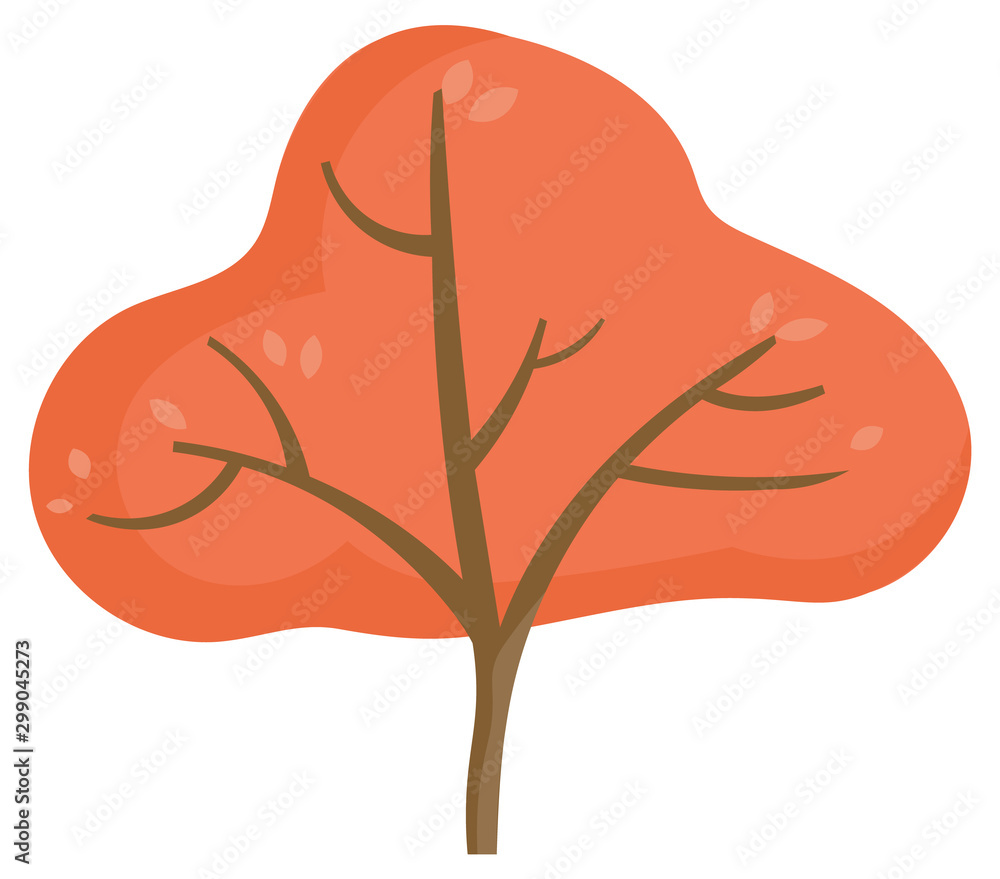 Poster single tree in orange color element of autumn park. botany symbol with colorful leaves on twigs. woo
