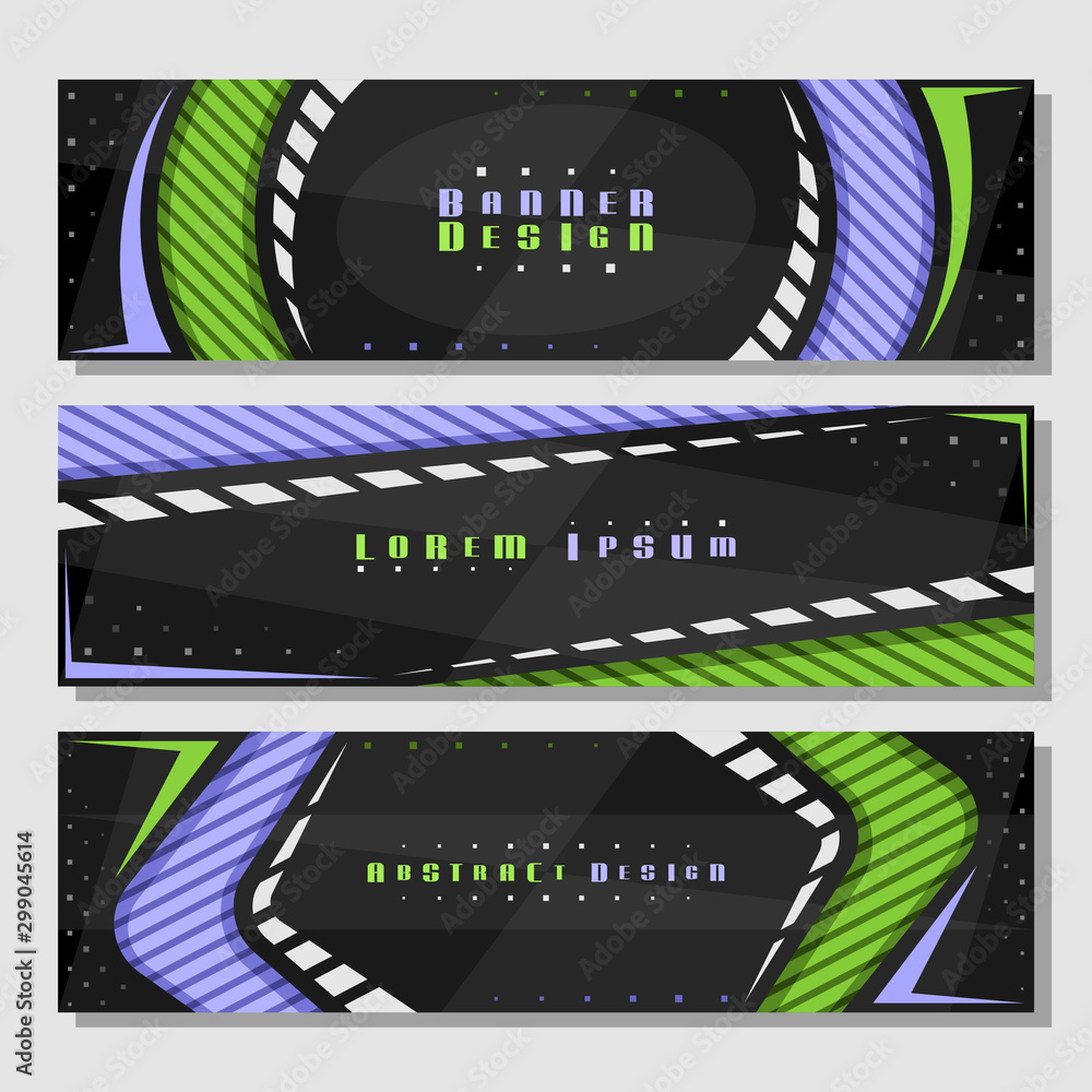 Wall mural vector set of horizontal futuristic banners, 3 layouts for website headers with geometric abstract p