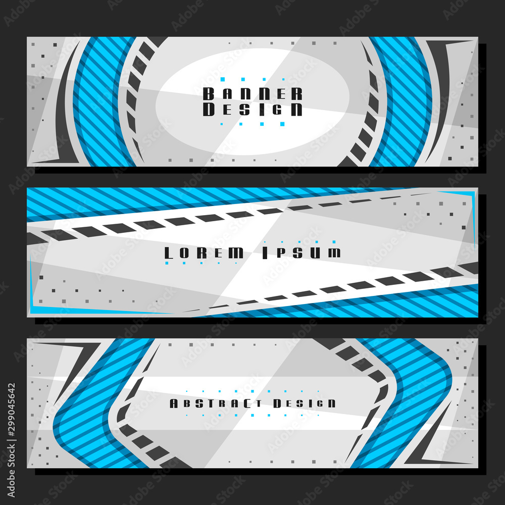 Sticker vector set of horizontal futuristic banners, 3 layouts for website headers with geometric abstract p