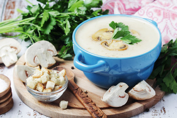 A bowl with mushroom cream soup	