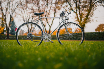 Fototapeta na wymiar Vintage city bike in silver color