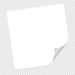 white note paper on transparent background
