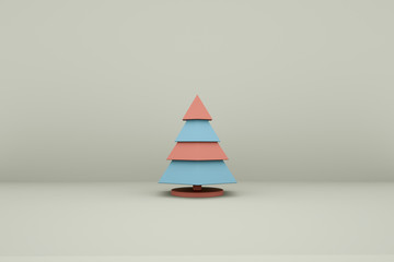Abstract red and blue Christmas tree with white backgrounds. 3D rendering