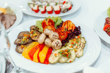 Beautifully decorated plate of cooked grilled vegetables