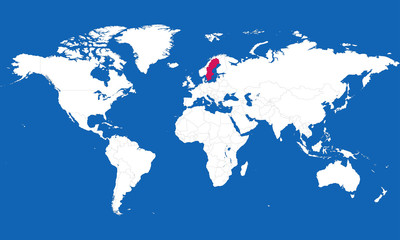 Fototapeta na wymiar World map highlighted sweden with pink