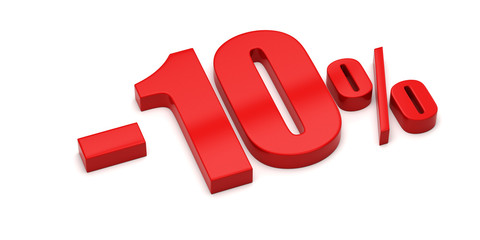 3d render illustration. Red ten percent on a white background.