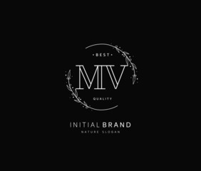 M V MV Beauty vector initial logo, handwriting logo of initial signature, wedding, fashion, jewerly, boutique, floral and botanical with creative template for any company or business.