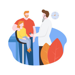 Doctor Checks Health of Little Girl Pediatric Patient Flat Design Illustration