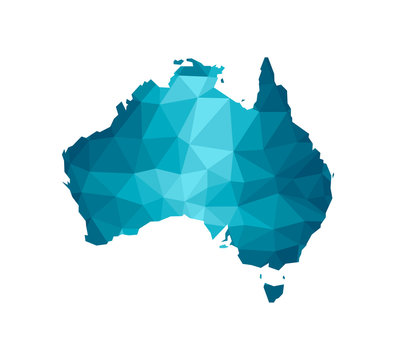 recommend clip art: Vector isolated illustration icon with simplified blue silhouette of Australia map. Polygonal geometric style, triangular shapes. White background