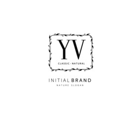 Y V YV Beauty vector initial logo, handwriting logo of initial signature, wedding, fashion, jewerly, boutique, floral and botanical with creative template for any company or business.