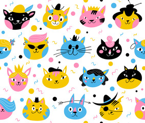 Vector seamless pattern for textile or wallpaper design with cats