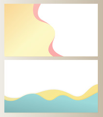 Abstract representation of horizon vector, set of blurry clear sky with clouds, lawn and green grass. Mountain with greenery and bushes in distance